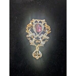 Vintage Estate Brooch Purple Cabochon Dropper Brooch Pin Signed Sphinx